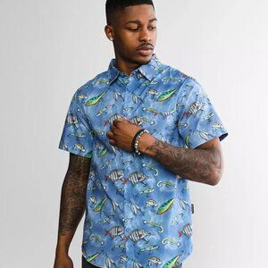 Psycho Tuna Fishing Shirt XL Blue Lure Print Stretch Quick Dry NEW